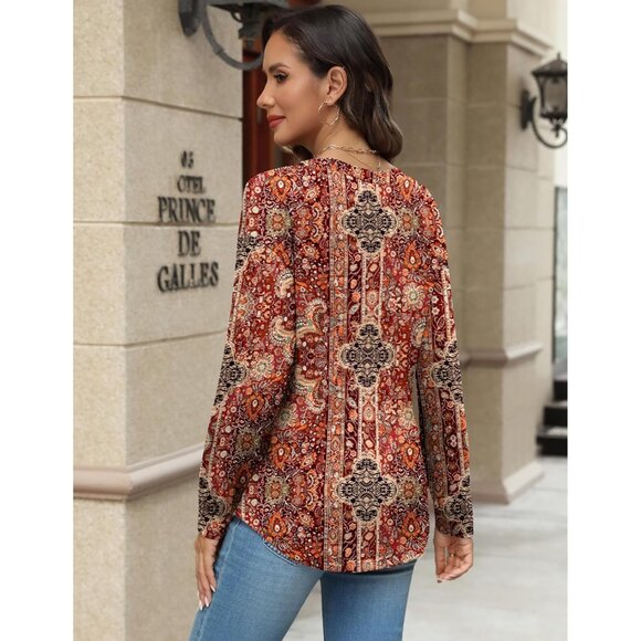 Long Sleeve Women's Henley Shirt Polyester Spandex Loose Fit Casual Tops - Picture 7 of 7